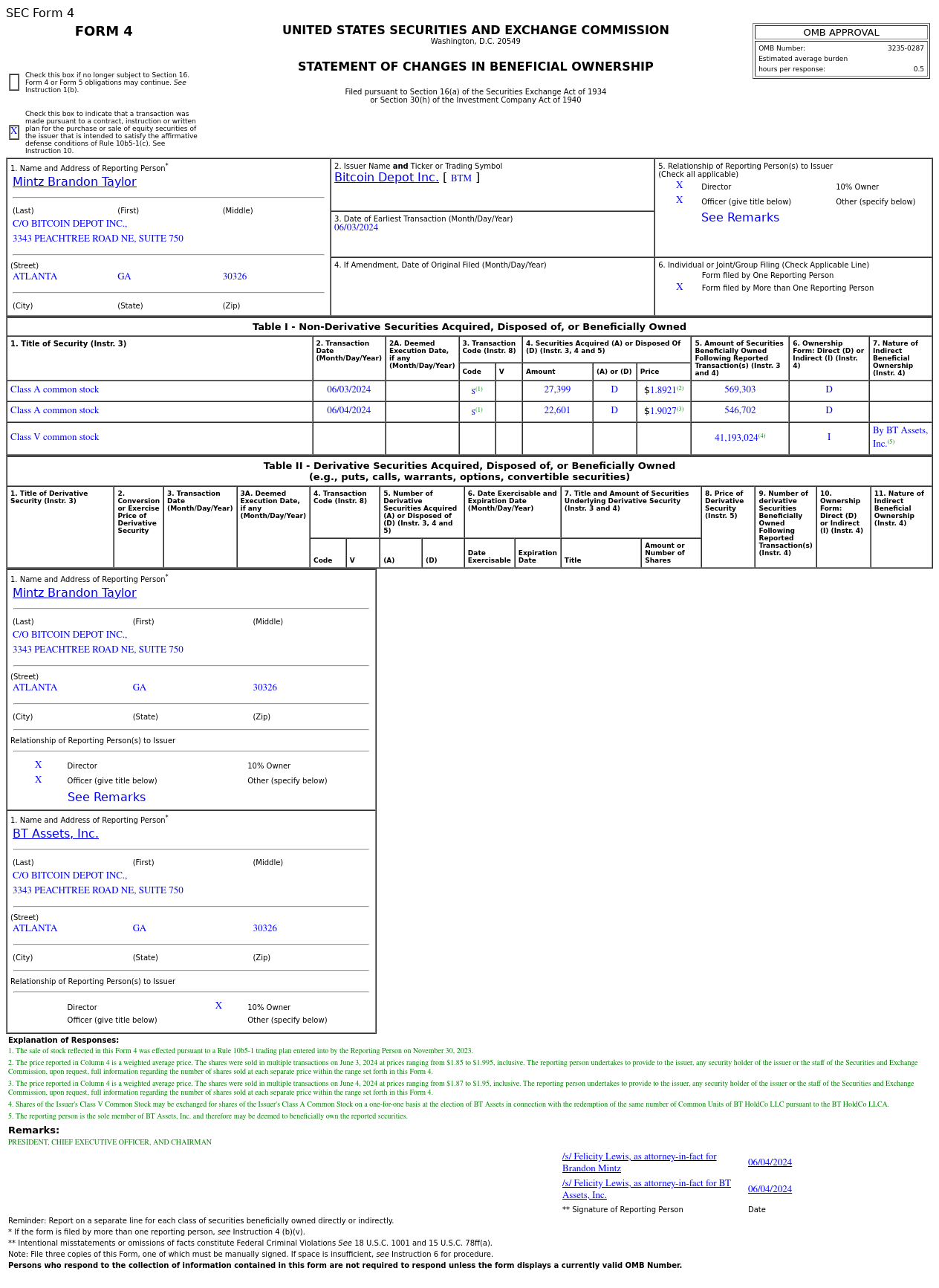Bitcoin Depot(BTM.US) Officer Sells US$94,844.57 in Common Stock