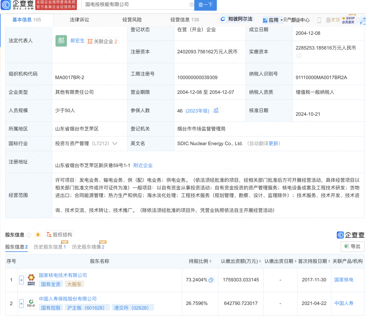 国电投核能公司注册资本增至240亿
