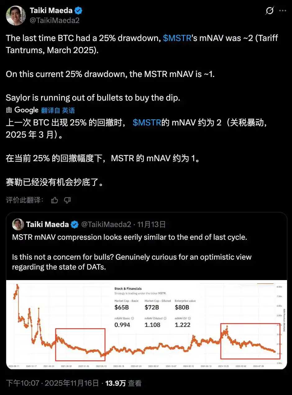 マイクロストラテジー社でさえBTCの下落局面を買い支える資金を使い果たしました。あなたのDAT株の保有状況はいかがですか？
