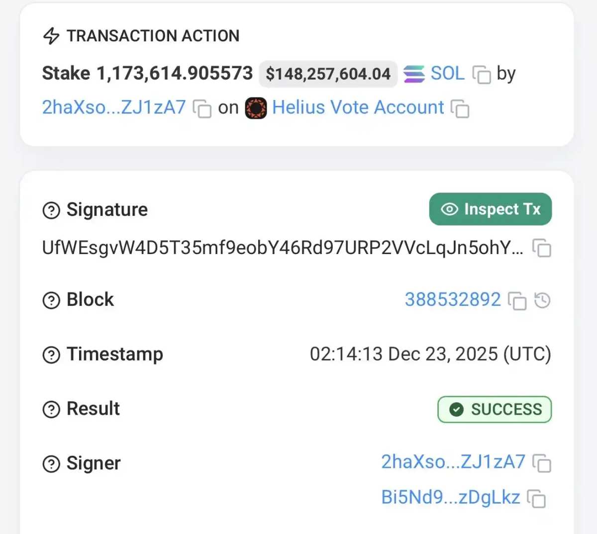 一个地址已经质押了超过117万枚SOL，价值约1.48亿美元。 - Moomoo